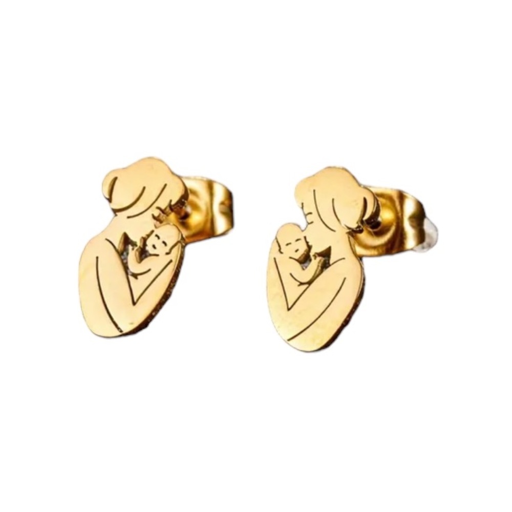 18K Gold Plated Stainless Steel Mom and Baby Stud Earrings